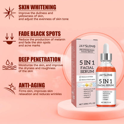 Jaysuing 5 in 1 Beautiful Skin Serum Squalane-Based for Home Use Moisturizes Shrinks Pores Firming and Lightening Acne Spots