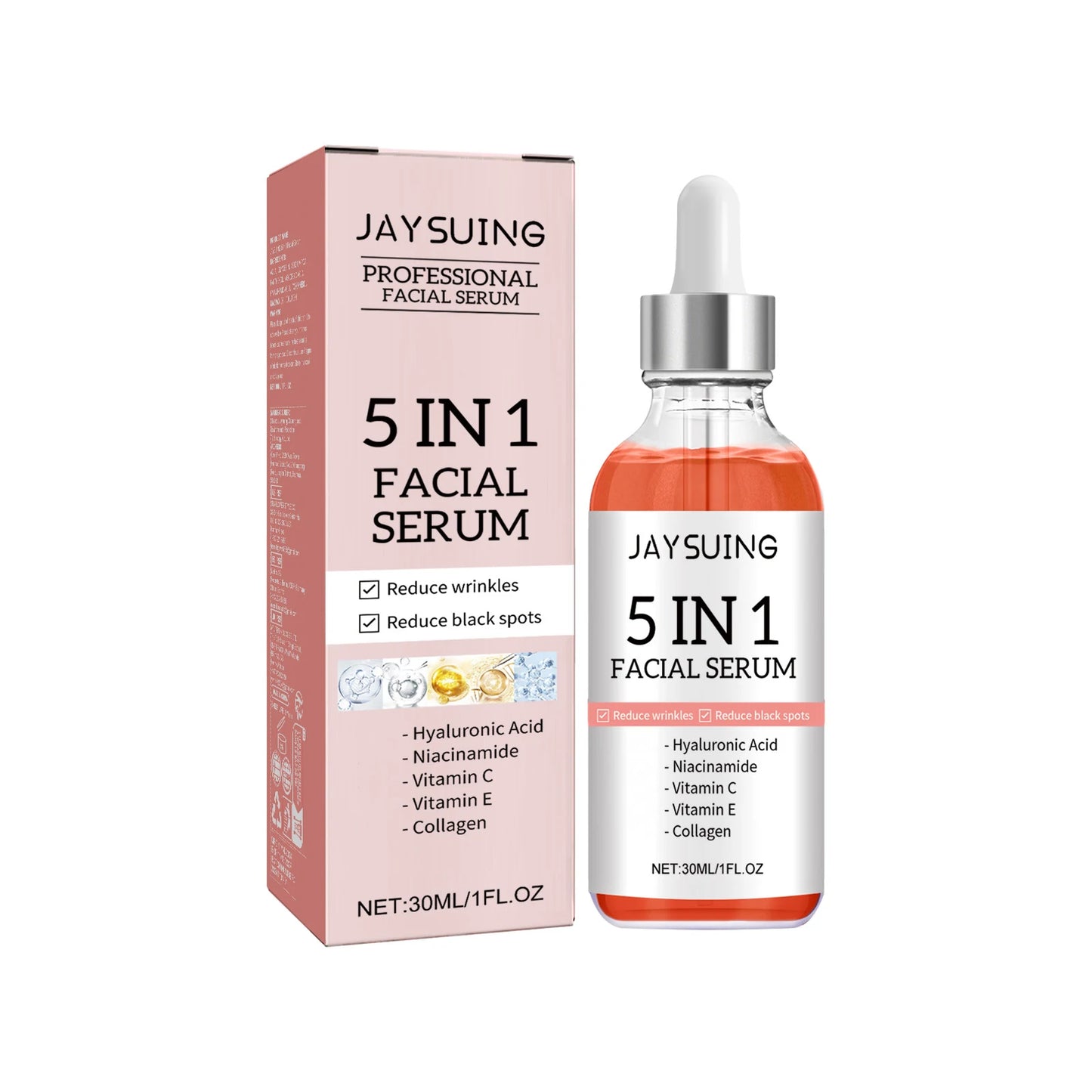 Jaysuing 5 in 1 Beautiful Skin Serum Squalane-Based for Home Use Moisturizes Shrinks Pores Firming and Lightening Acne Spots