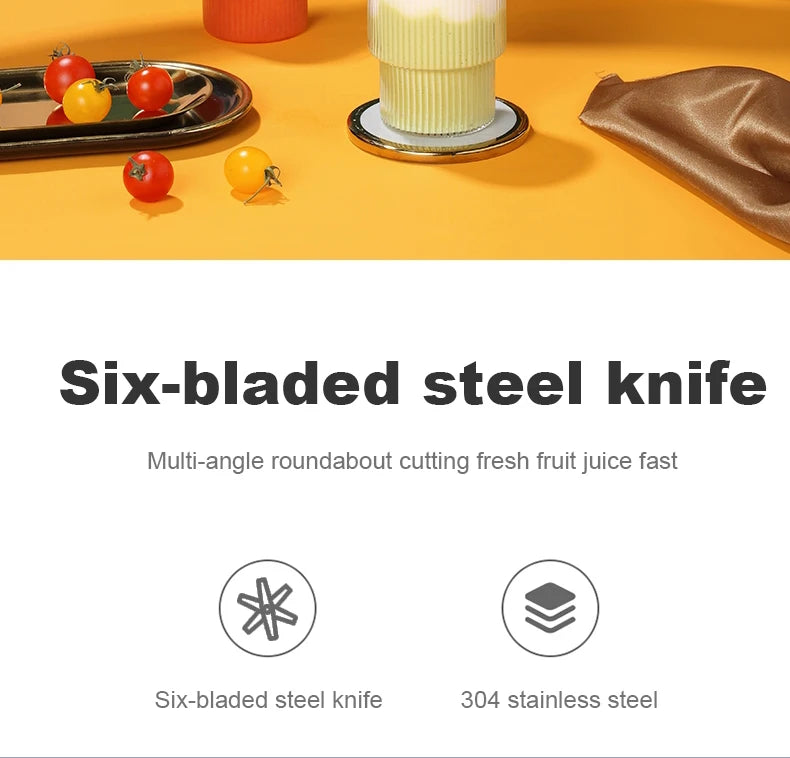 6 Blade Portable Juicer USB Rechargeable Juicer Stainless Steel Blade Cup Juicer Fruit Automatic Smoothie Blender Kitchen Tool