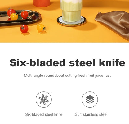 6 Blade Portable Juicer USB Rechargeable Juicer Stainless Steel Blade Cup Juicer Fruit Automatic Smoothie Blender Kitchen Tool