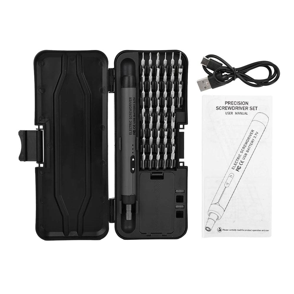 46pcs Electric Screwdriver Set Rechargeable Wireless Precision Power Tool Magnetic Screw Driver Bits for IPhone Glasses Watch PC