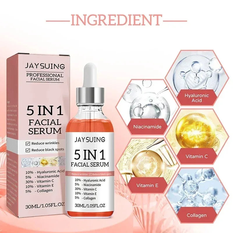 1/2/3pcs 5 In 1 Facial Serum Fade Fine Lines Firming Skin Shrink Pore Moisturizing Brightning Hyaluronic Acid Retinol Face Serum