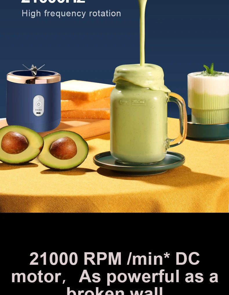 6 Blade Portable Juicer USB Rechargeable Juicer Stainless Steel Blade Cup Juicer Fruit Automatic Smoothie Blender Kitchen Tool